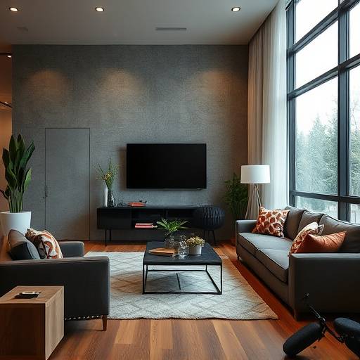 Aufführungsbild von 'Medea', das eine Szene mit Medea in einem modernen Wohnzimmer zeigt, umgeben von ihren Kindern und Jason.